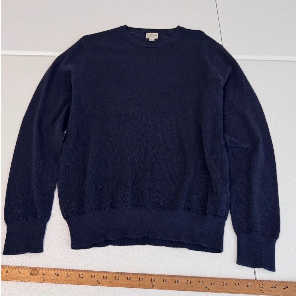 J.Crew Mens Navy Blue Textured Cotton Crewneck Sweater Size Medium ff
